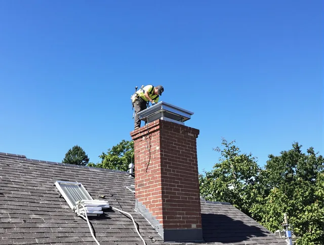 Miami Gardens Chimney Sweep technician measuring a chimney cap in Miami Gardens, FL
